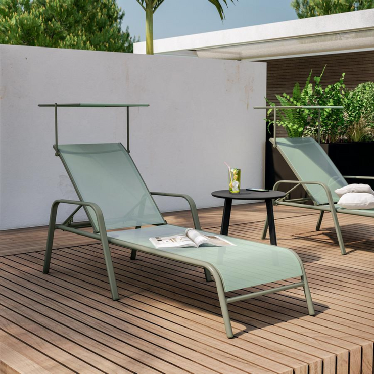 Les Chaises Longues Avec Verrière en Acier et Textilène vert - Levanto