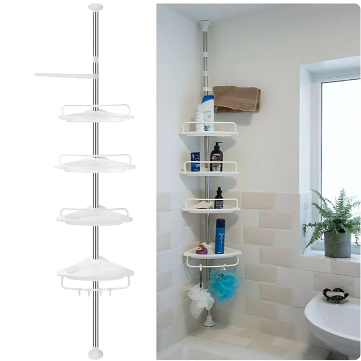 Étagère d'angle pour douche Hamitor – réglable, 4 niveaux, télescopique, avec porte-serviettes et porte-shampoing