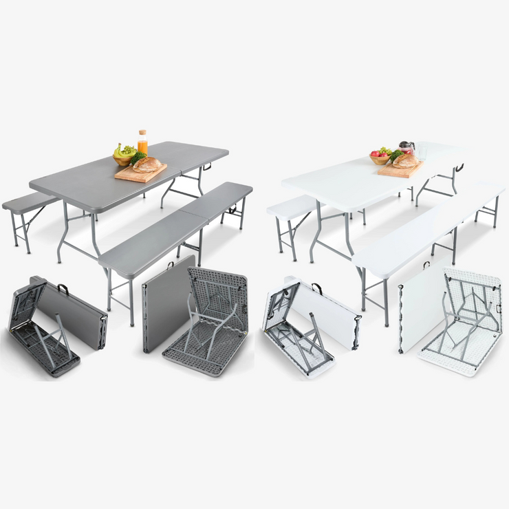 Jardin Pro™ – Table + 2 Bancs Pliables 180 cm
