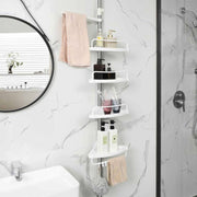 Étagère d'angle pour douche Hamitor – réglable, 4 niveaux, télescopique, avec porte-serviettes et porte-shampoing