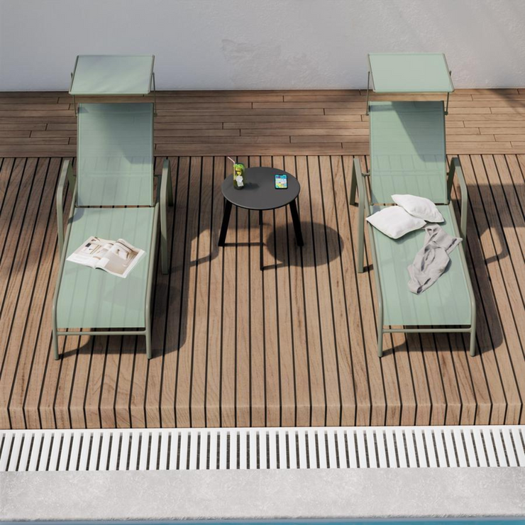 Les Chaises Longues Avec Verrière en Acier et Textilène vert - Levanto