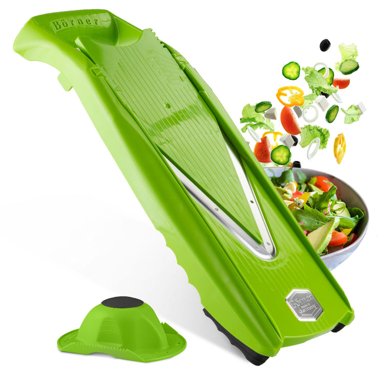 Cepillo de verduras Börner V1 ClassicLine Juego básico (4 piezas) • Cepillo en V clásico + Portafrutas + discos e inserto de seguridad • Rallador de verduras para rodajas (BE) 