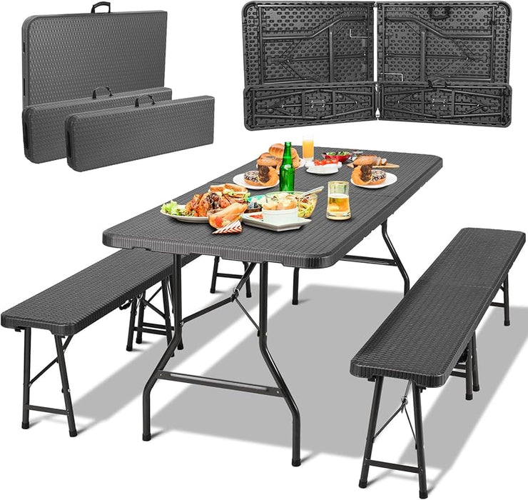 Jardin Pro™ – Table + 2 Bancs Pliables 180 cm