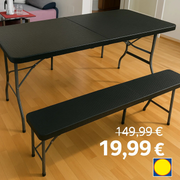 Jardin Pro™ – Table + 2 Bancs Pliables 180 cm