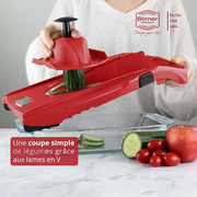 Cepillo de verduras Börner V1 ClassicLine Juego básico (4 piezas) • Cepillo en V clásico + Portafrutas + discos e inserto de seguridad • Rallador de verduras para rodajas (BE) 