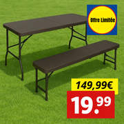 Jardin Pro™ – Table + 2 Bancs Pliables 180 cm