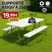 Jardin Pro™ – Table + 2 Bancs Pliables 180 cm