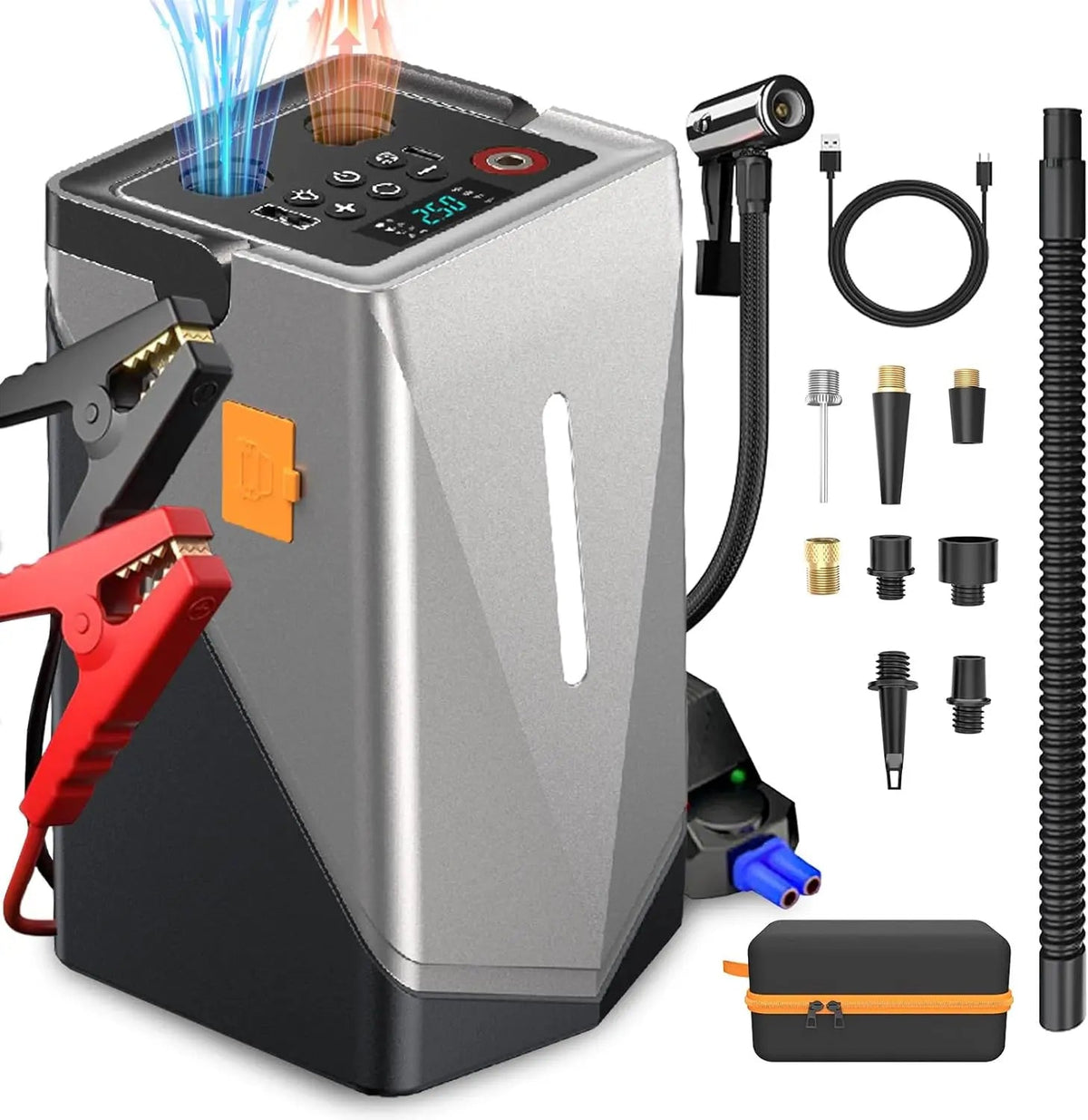 Booster de Démarrage POWER EXTREME&nbsp; REDÉMARREZ EN 3 SECONDES même avec batterie MORTE : le seul démarreur 4000A qui redémarre les CAMIONS DIESEL jusqu'à 8L + compresseur automatique intégré